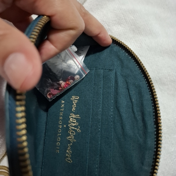 Anthropologie Anna Harlow Russo Monogram A Clutch Beaded Sequin Leather Green - Picture 9 of 12